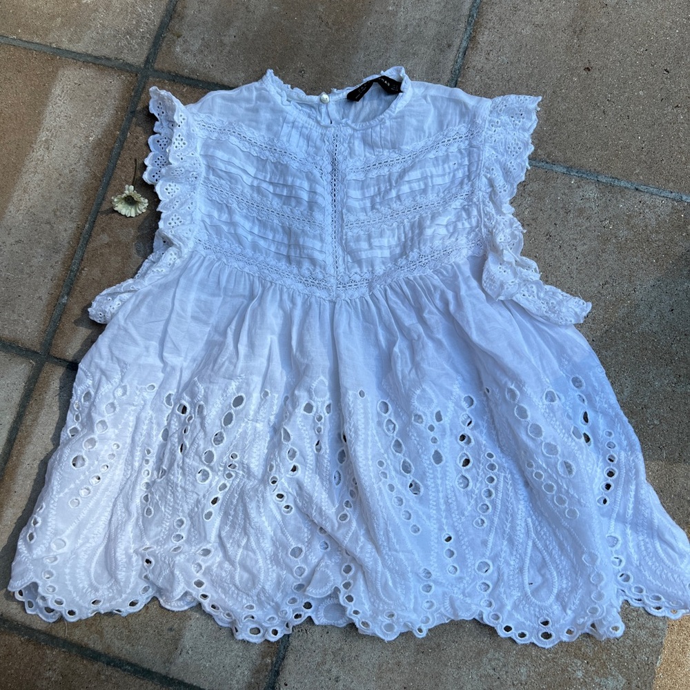 Zara White Eyelet Lace Blouse